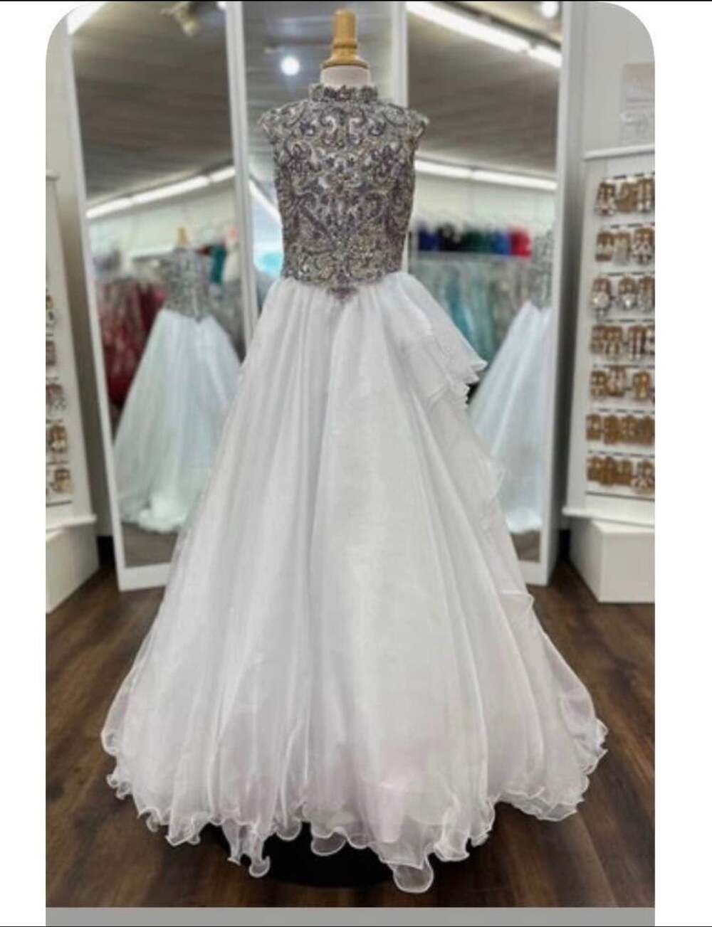 Samantha Blake 1104 Dress Size 8 White Beaded Pageant Gown